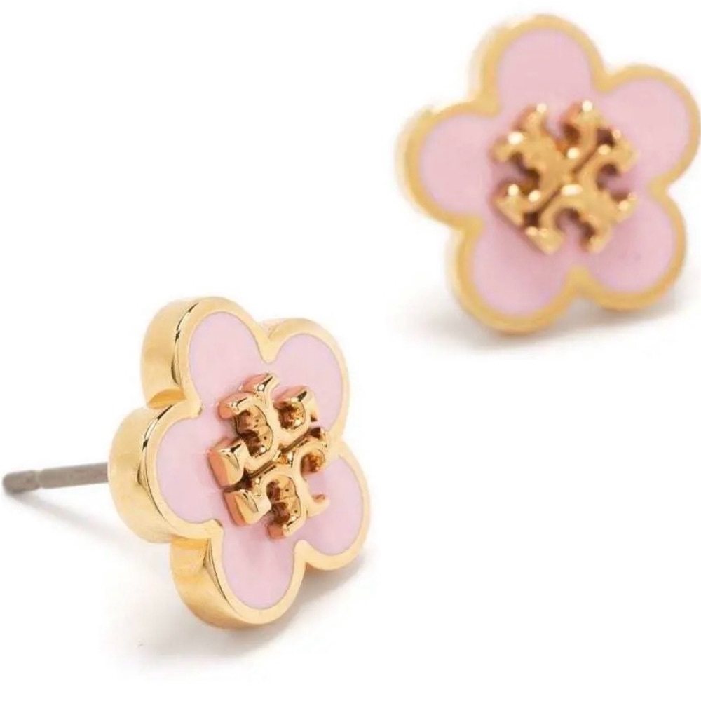 Tory Burch Pink and Gold Floral Studs - Picture 2 of 4